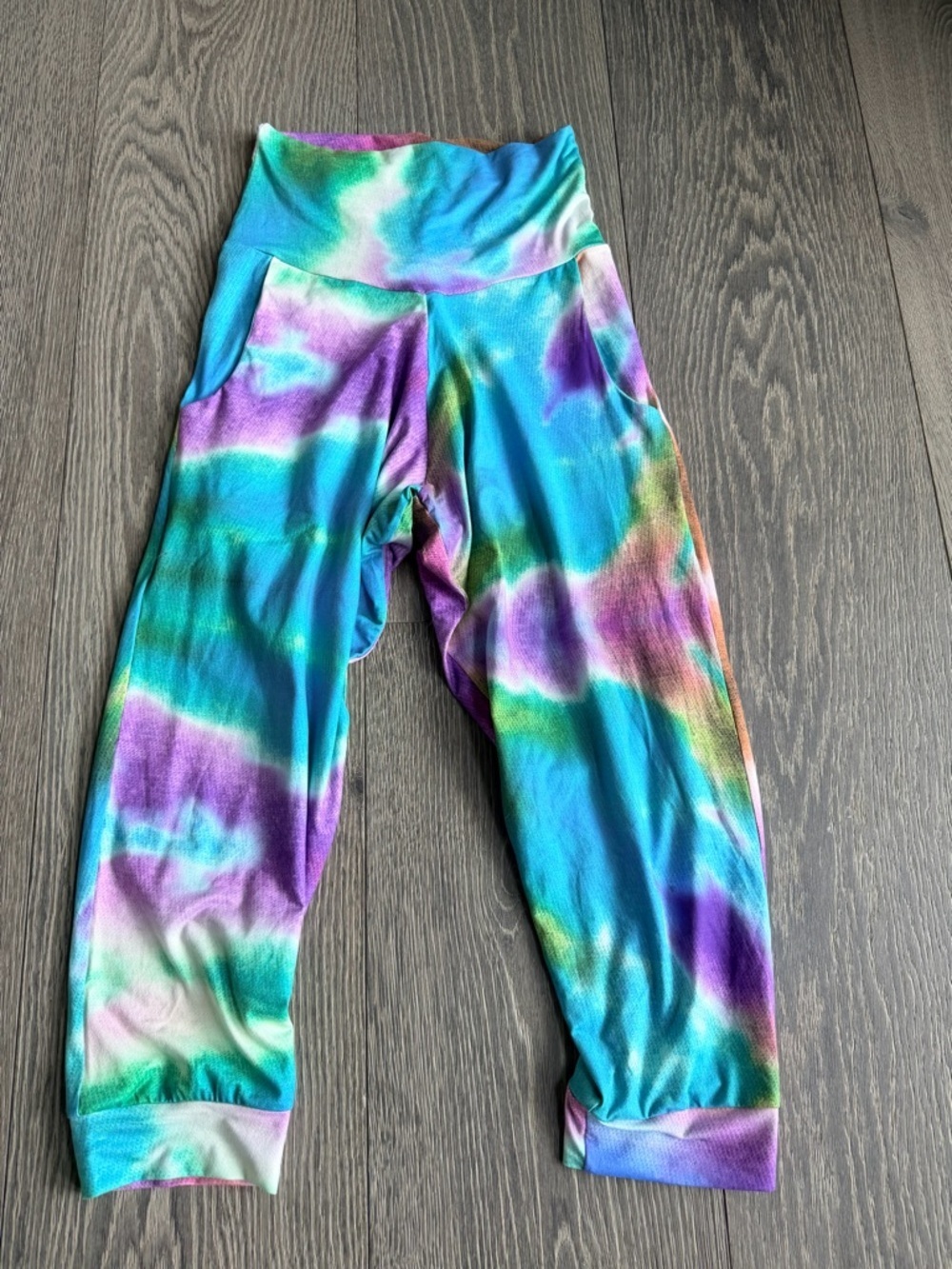 Exotica Teal Purple Green Tie Dye High Waist Jogger Pants Size Small